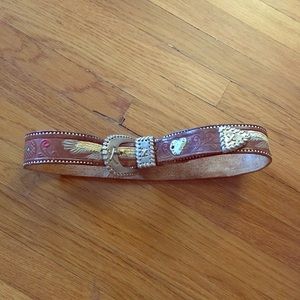 Vintage Tooled Brown Leather Eagle Belt